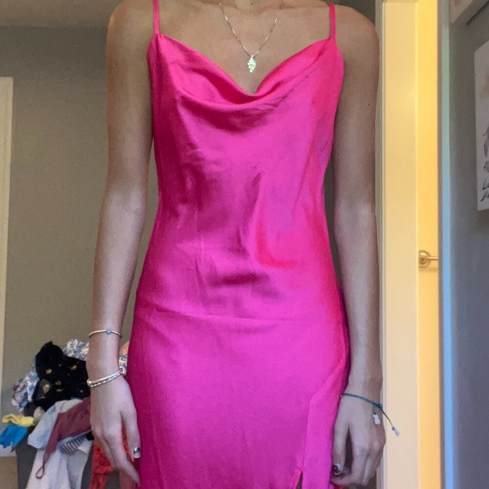 Hot Pink Satin Maxi Dress